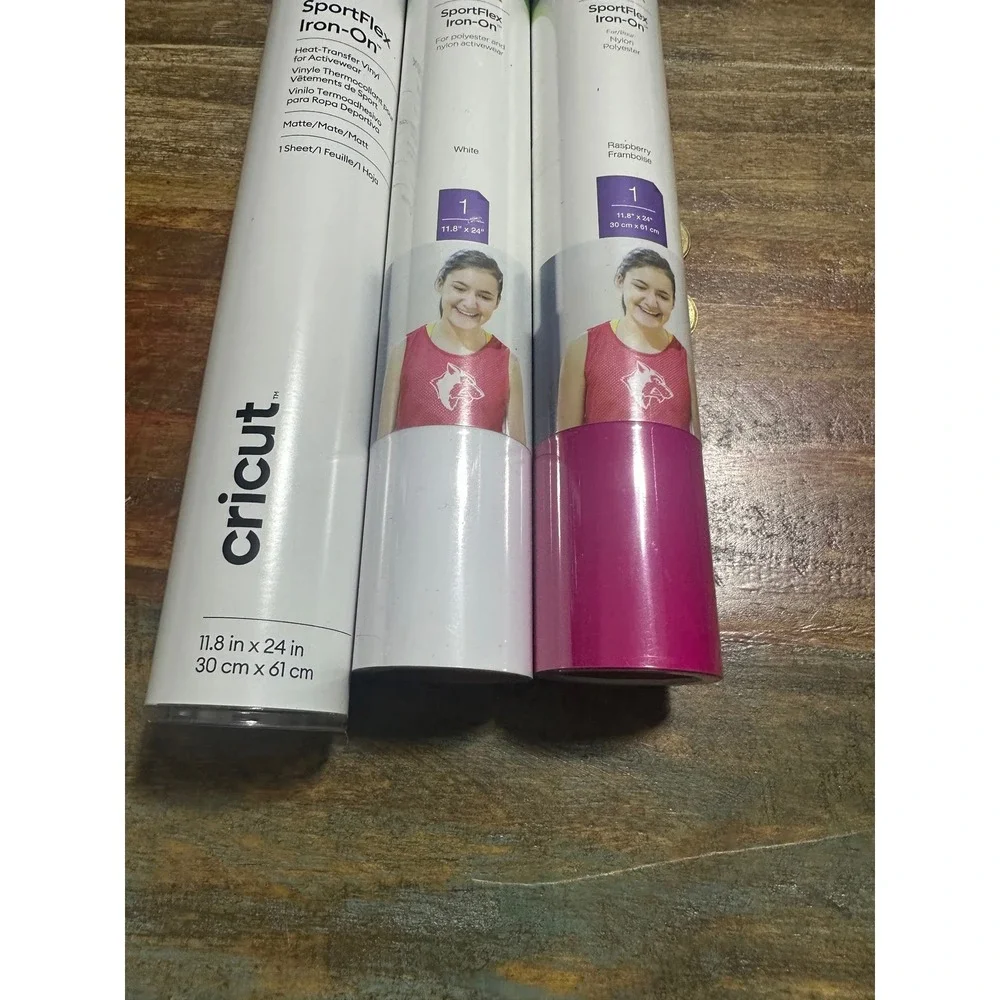 Cricut SportFlex Iron-On Vinyl Bundle 3 Rolls Gold White Raspberry 11.8x24 HTV